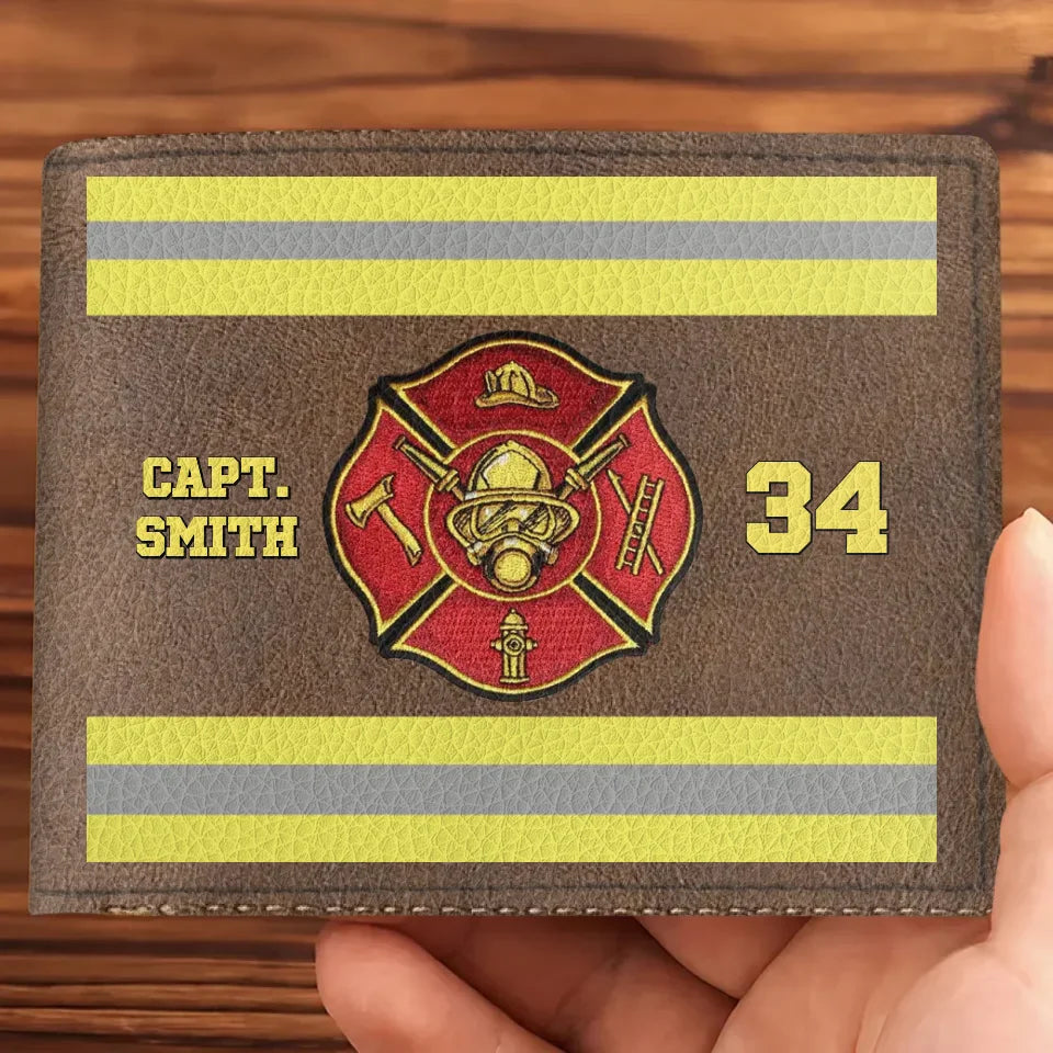 Personalized Firefighter Leather Wallet - Father's Day Gift Idea for Firefighter