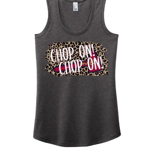 Chop on! Leopard Logo: Triblend Ladies Racerback Tank