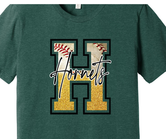 "H" Hornets Baseball Adult T-Shirt