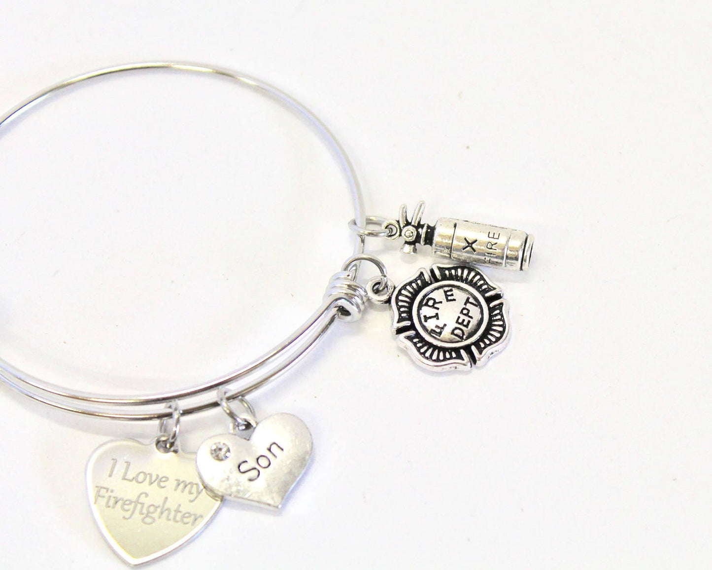 Firefighter Mom Expandable Bangle Charm Bracelet, Customizable Bracelet, Fire and Rescue, First Responder, Gift For Mom, Gift For Her