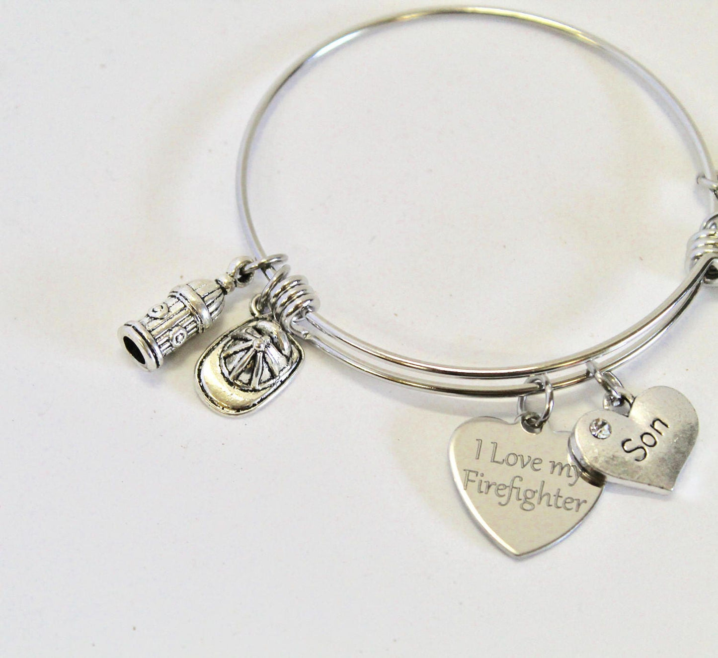 Firefighter Mom Expandable Bangle Charm Bracelet, Customizable Bracelet, Fire and Rescue, First Responder, Gift For Mom, Gift For Her