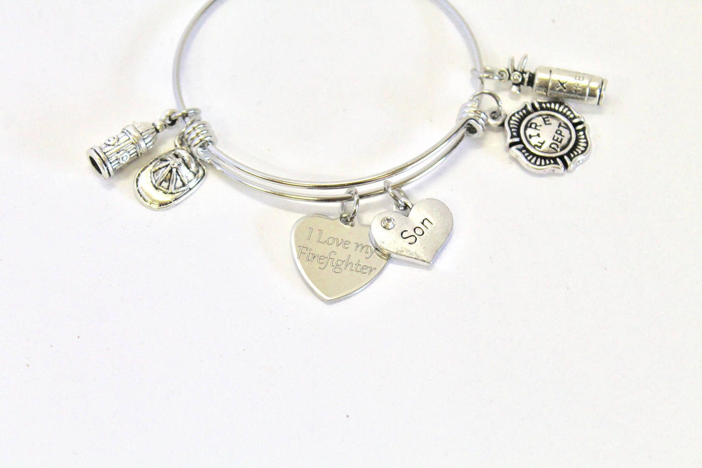 Firefighter Mom Expandable Bangle Charm Bracelet, Customizable Bracelet, Fire and Rescue, First Responder, Gift For Mom, Gift For Her