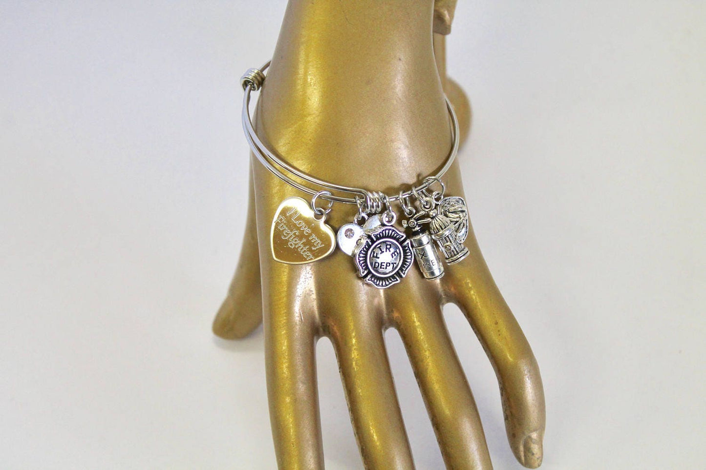 Firefighter Mom Expandable Bangle Charm Bracelet, Customizable Bracelet, Fire and Rescue, First Responder, Gift For Mom, Gift For Her