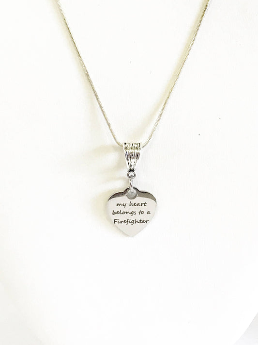 My Heart Belongs To A Firefighter Necklace, Firefighter Wife Jewelry, Firefighter Girlfriend Gift, Valentine Necklace Jewelry Gift for Wife