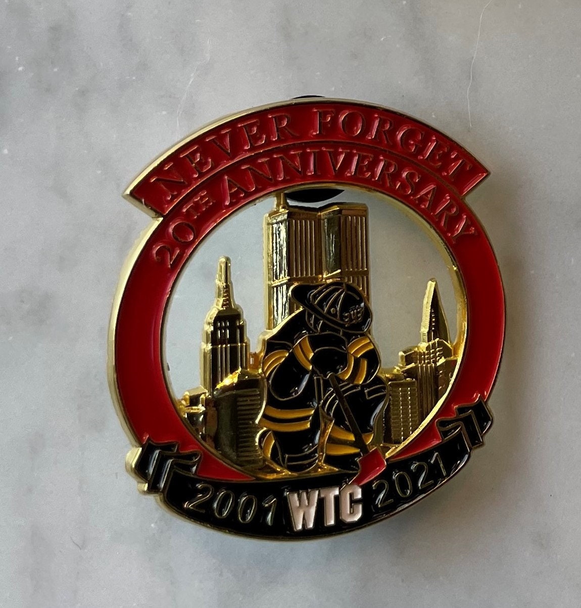 Rare Find | Limited Edition Firefighter Kneeling  Pin Twin Tower Never Forget 9-11-01 20th Anniversary