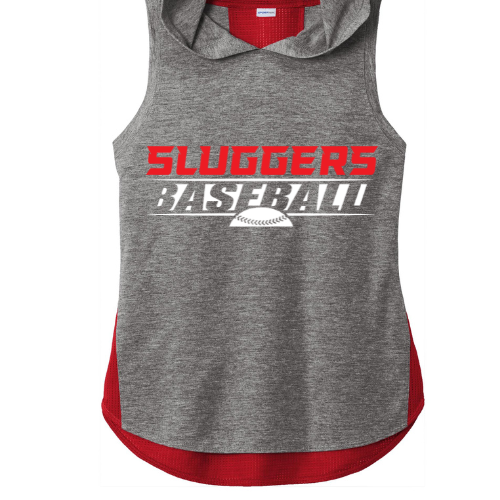 Sluggers - Ladies Two-toned Grey and Red Sleeveless Dri-fit hoodie