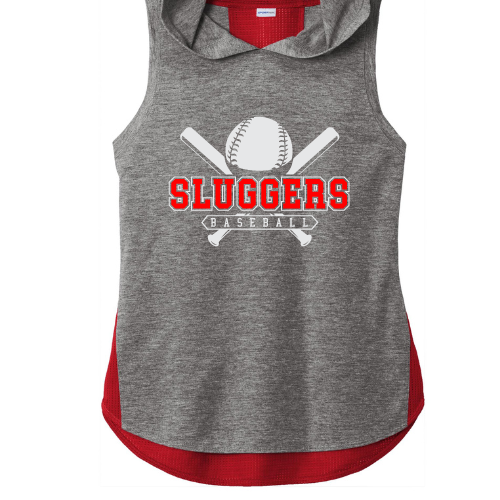 Sluggers - Ladies Two-toned Grey and Red Sleeveless Dri-fit hoodie